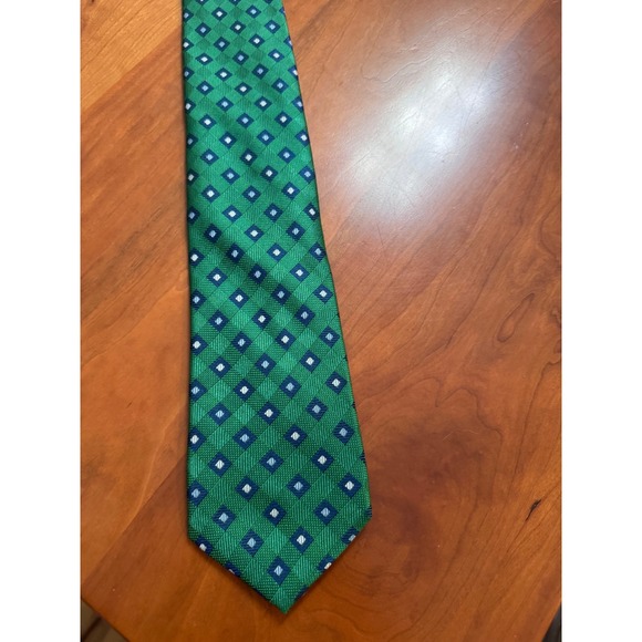 HASPEL Mens Green Blue Silk Diamond Pattern‎ Necktie - Picture 6 of 6